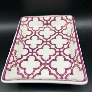 I. Godinger & Co. Trinket Jewelry Dish Tray Rectangle White W/ Purple & Gold